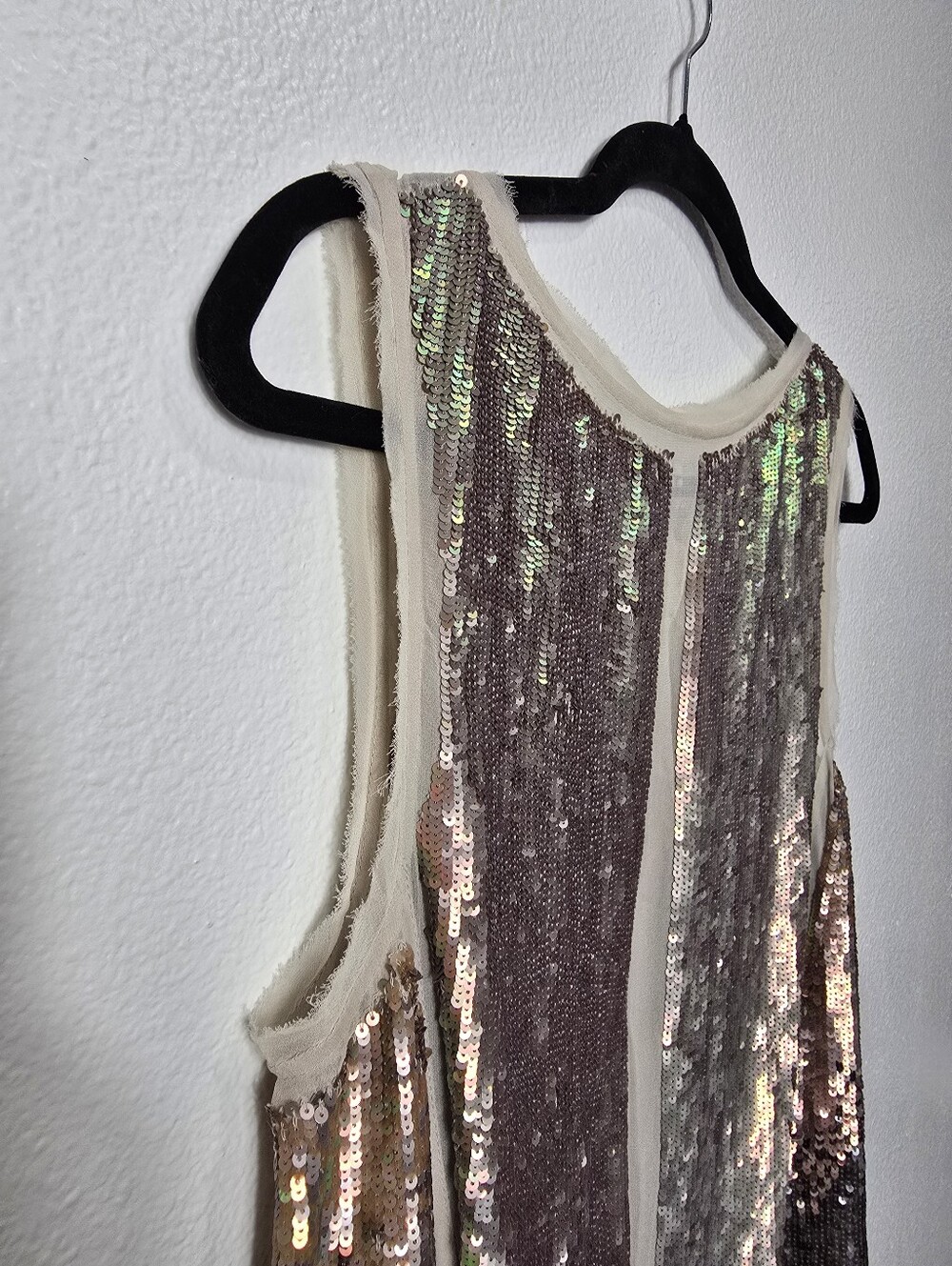 AllSaints White and Beige Hand-Embellished Sequin Top - Picture 4 of 10